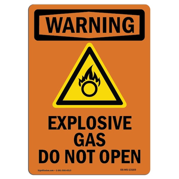 Safety Sign, OSHA WARNING, 5" Height, Explosive Gas Do Not Open, Portrait, 10PK